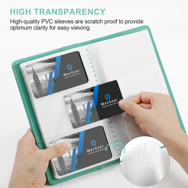 MaxGear Business Card Organizer, 240 Cards Book Portable Business Card Holder for Men & Women, Professional PU Credit Cards Binder File Storage, Turquoise - Image 2